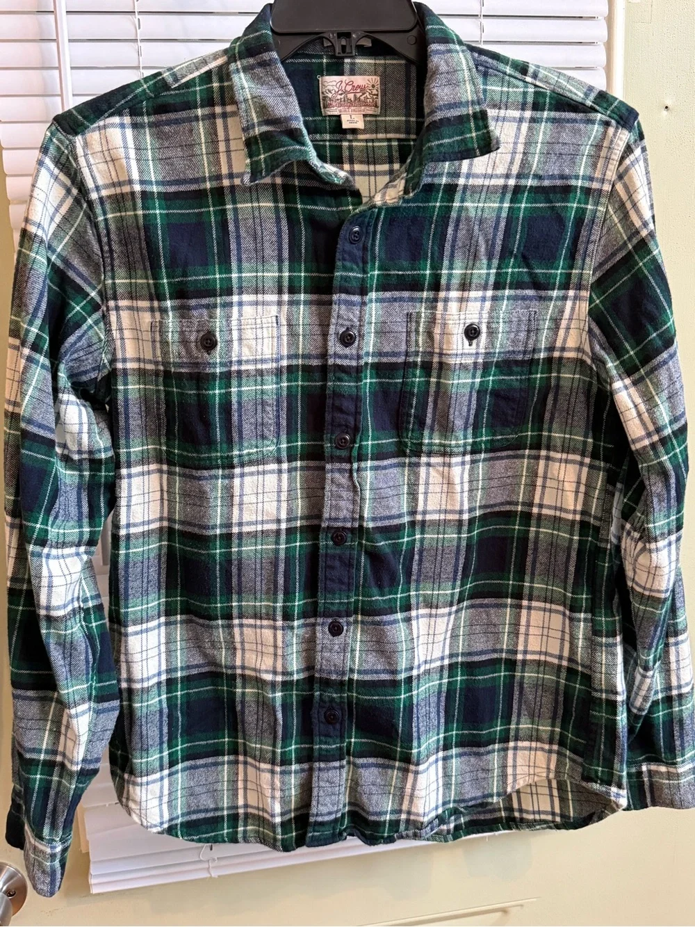 Vintage J Crew Brand Men's Green & Navy Plaid Flannel Shirt, Classic, Size L